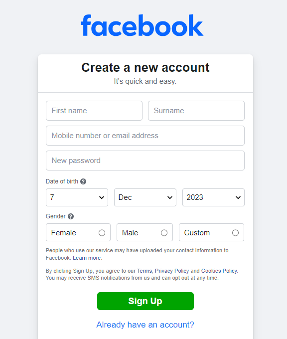 Step 1: Create a Facebook Account
